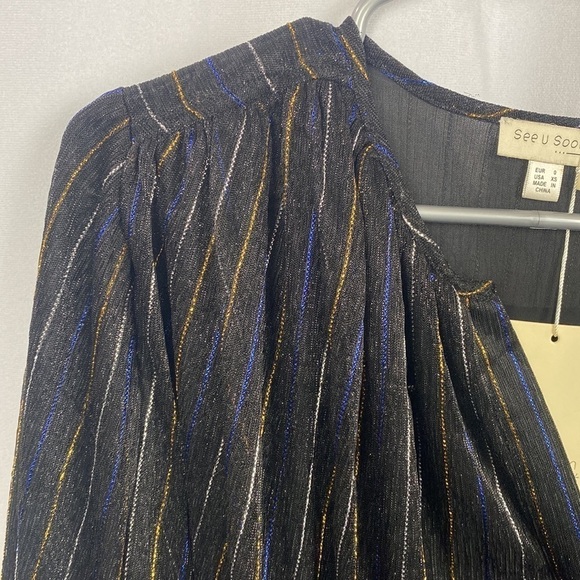 Anthropologie See U Soon Black Sparkle Multicoloured Blouse - Size XS - Picture 5 of 16